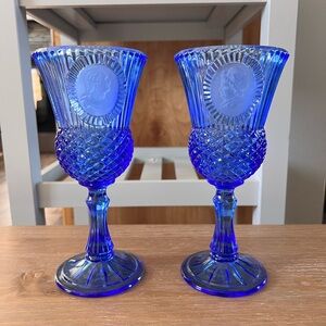 Vintage Avon Fostoria George & Martha Washington Cobalt Blue Goblets 8”